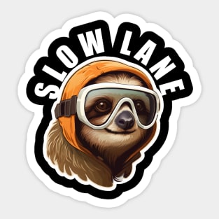 Sloth Wearing Ski Goggles - Slow Lane (White Lettering) Sticker